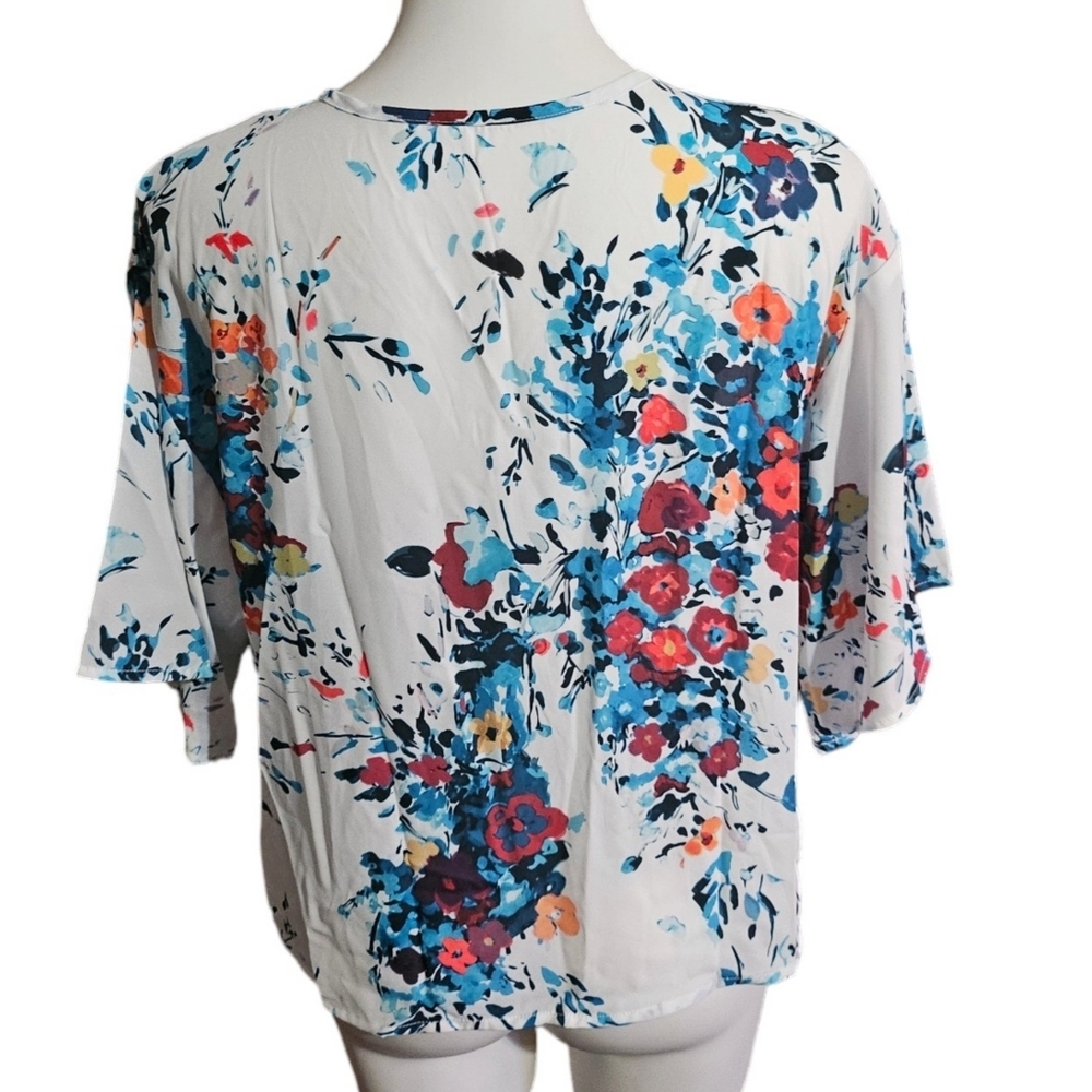 Bluetime Boho V-neck Tie Front Floral Blouse White Size M - Picture 5 of 9